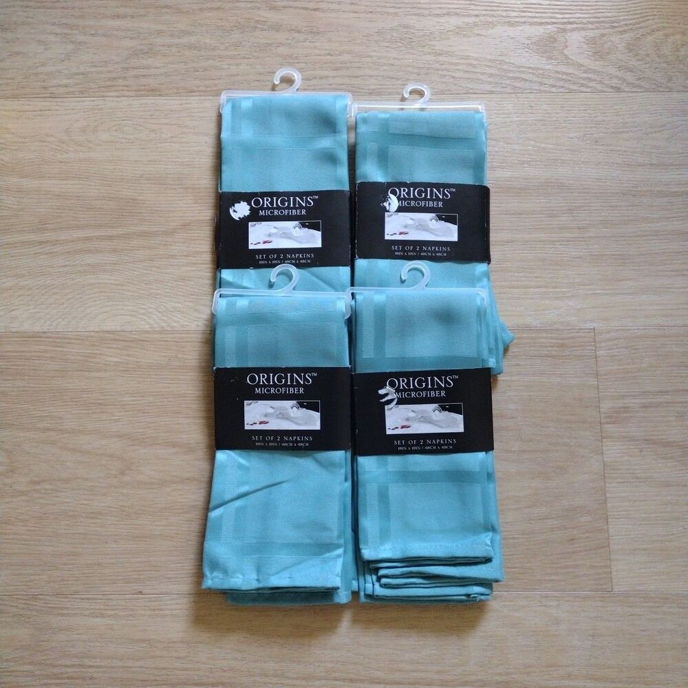 Set of 8 Origins Microfiber Polyester Lunch Dinner Napkins 19 x 19 Turquoise NEW